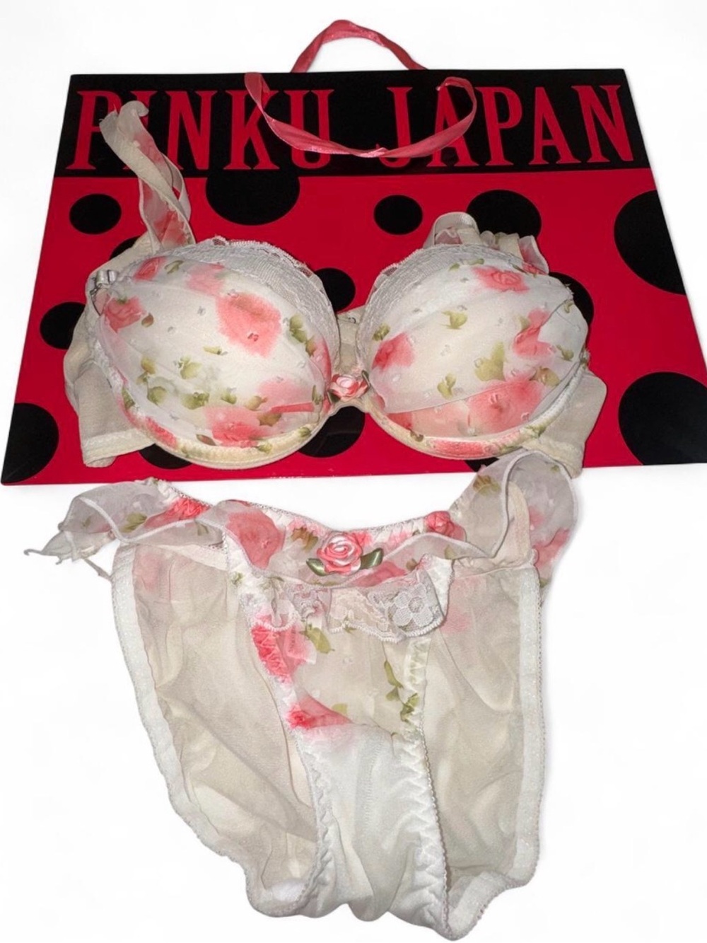 Rare Pinku Japan lingerie set Pink Floral - White/Pink -